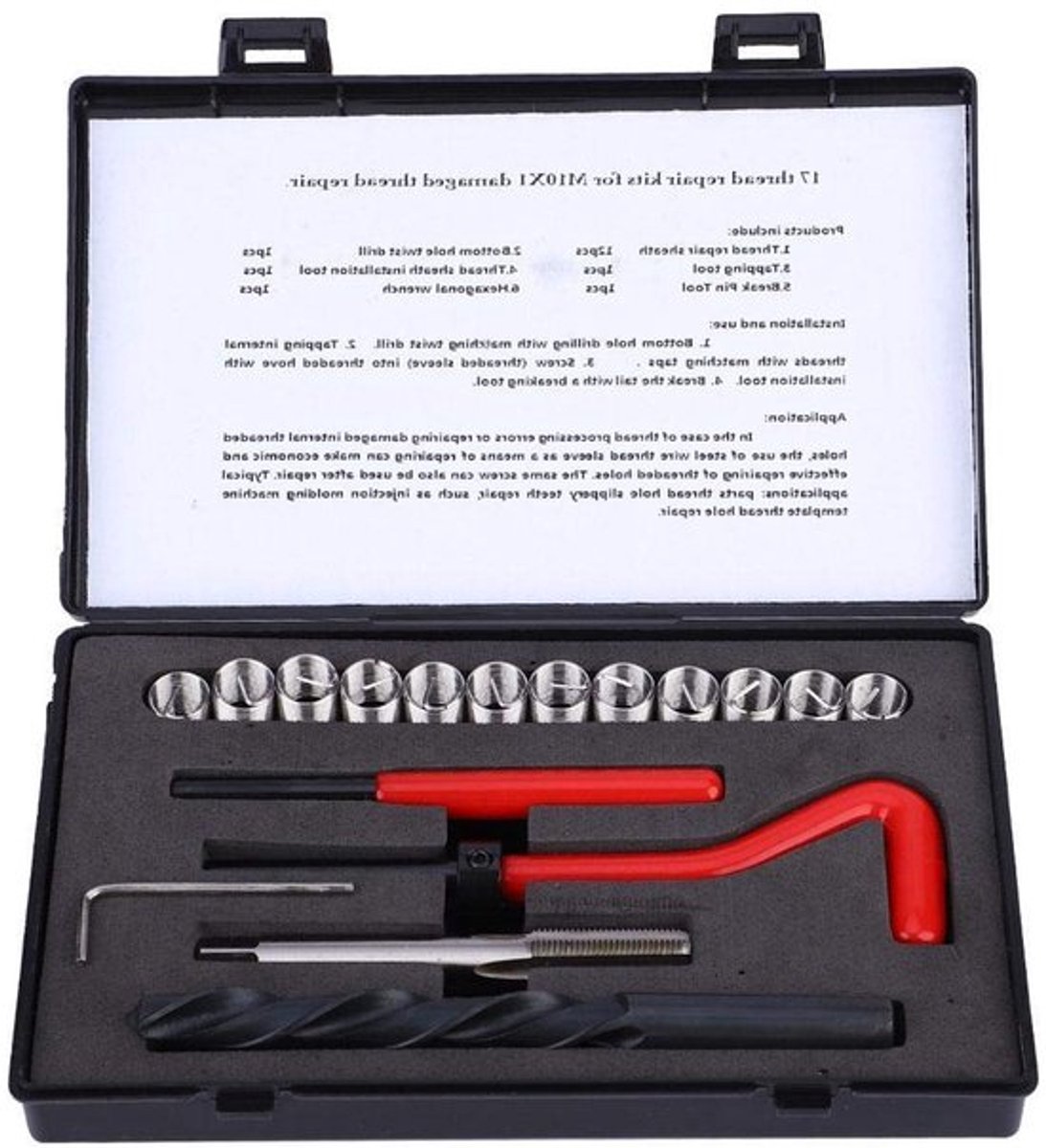 Draadherstelset voor M10 x 1, inclusief draadbussen en gereedschap voor reparatie van schroefdraad
