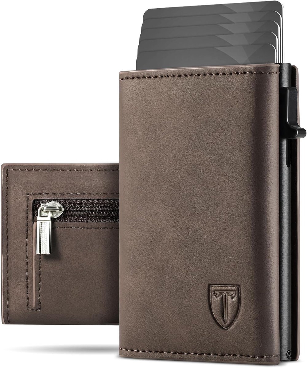 Herenportemonnee RFID Slim - Bruin - Met rits voor munten - Geschikt voor 8 kaarten - ShopVlot