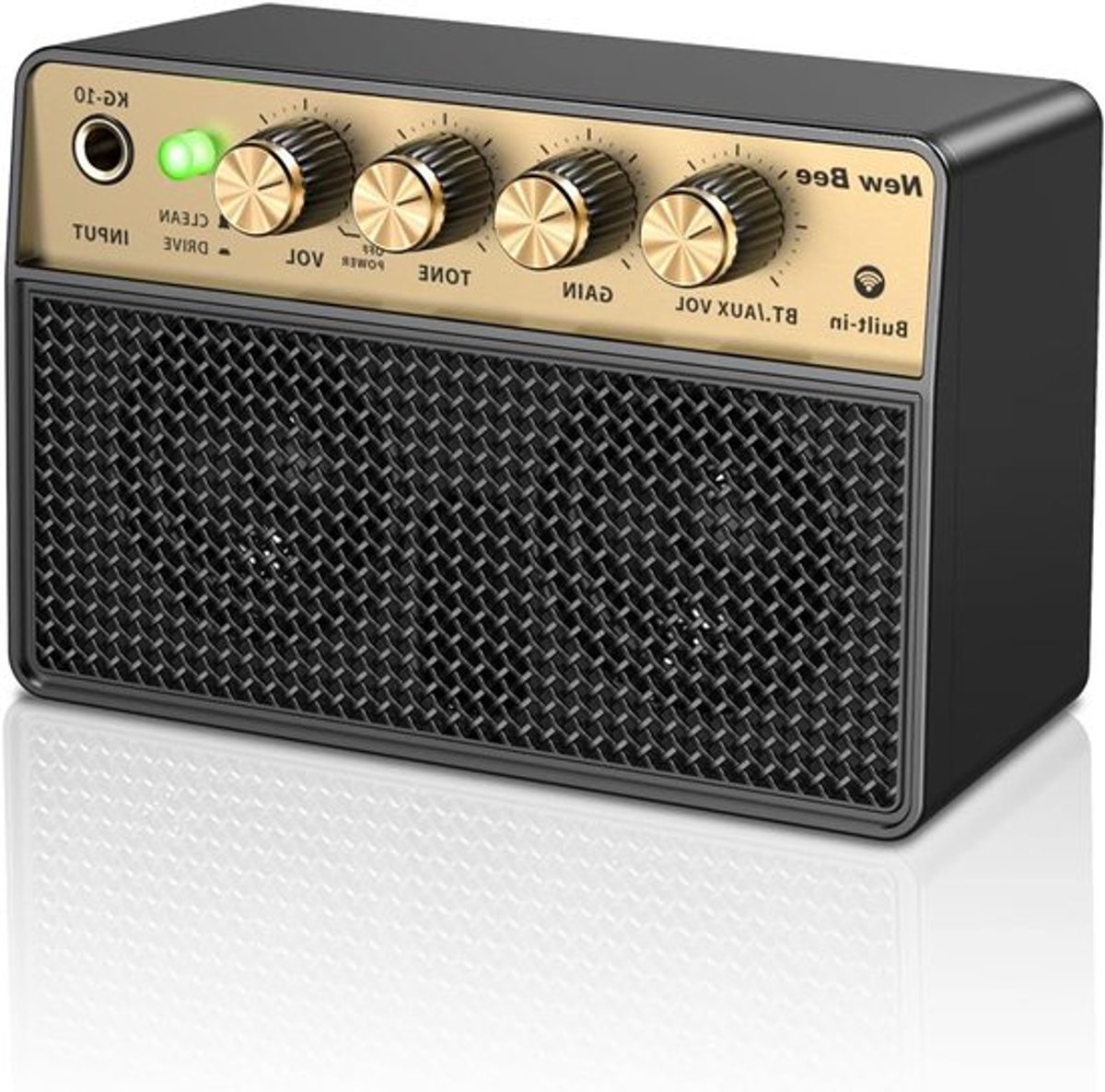 Draagbare gitaarversterker, 10W mini versterker met schone en drive kanaal, USB-C oplaadbaar, 6 uur werktijd, hoofdtelefoon/AUX aansluiting voor thuisoefening en muziekproductie