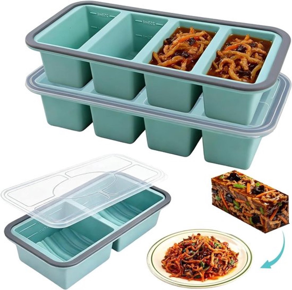 Set van 3 Siliconen Vriesvormen voor Soep en Saus, 250 ml en 500 ml, BPA-vrij, Ideaal voor IJsblokjes en Bakwaren