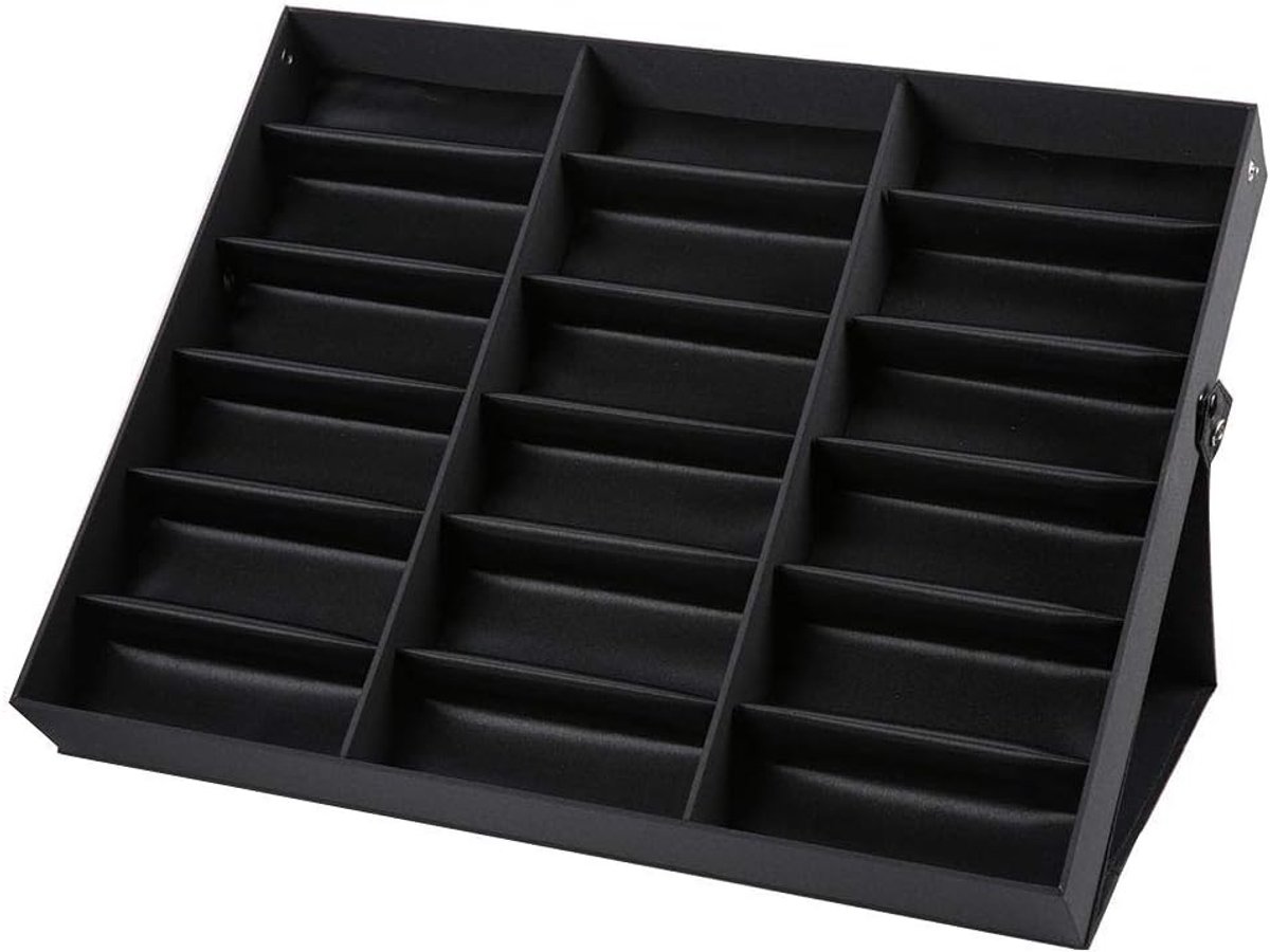 SnelShoppen - Brilopberger voor 18 Brillen en Zonnebrillen, Ruimtebesparende Organizer met Compartimenten, Zwart, Perfect voor Thuis of op Reis
