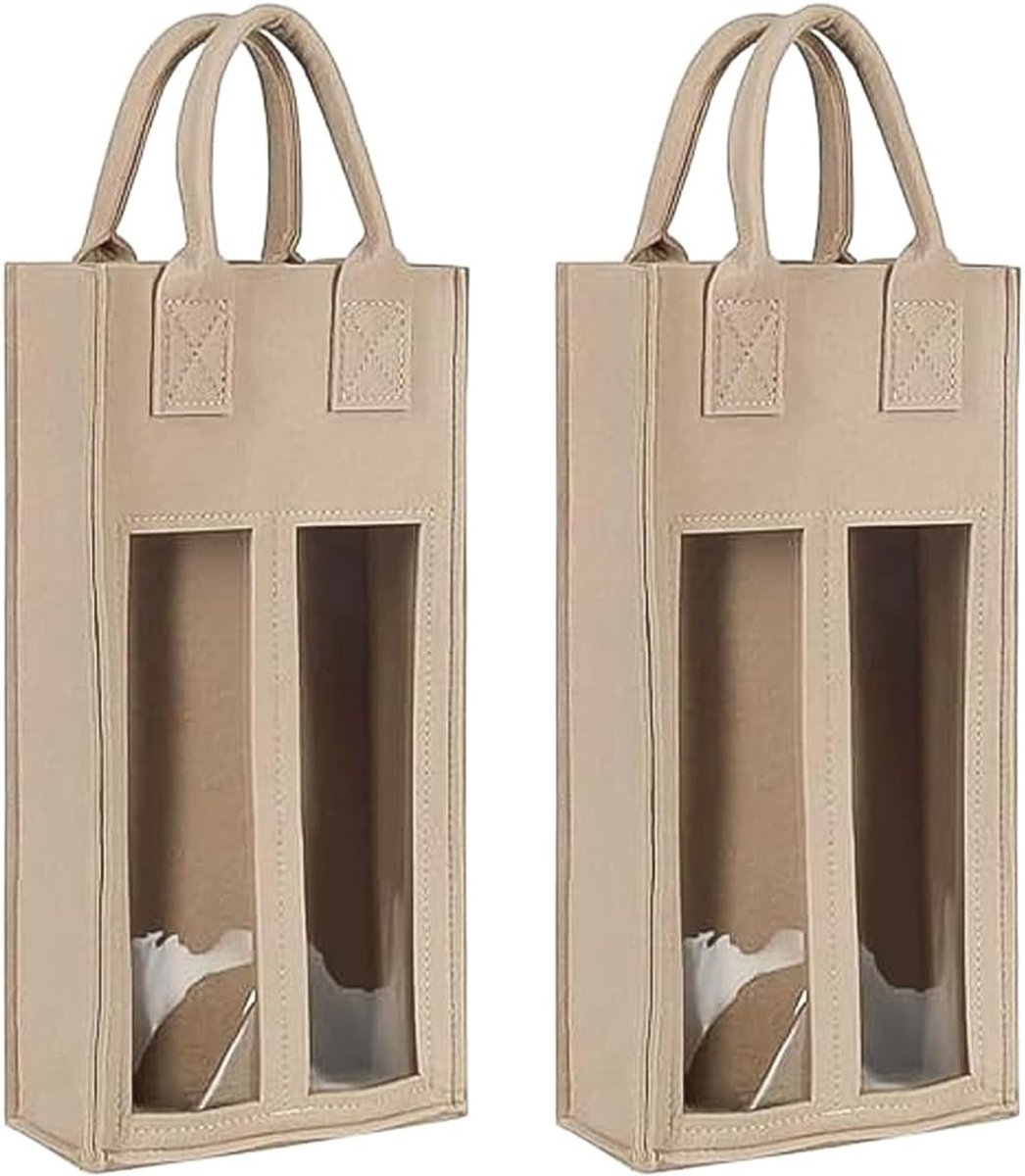 SnelShoppen - 2 Stuks Vilt Draagbare Rode Wijn Tas Dubbele Fles Schokbestendig en Antistoot Rode Wijn Beschermhoes, Perfect voor Feesten en Uitjes