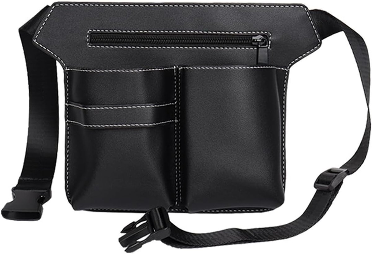 SnelShoppen - Professionele Barber Bag met Schouderriem - PU Leren Haarstyling Tas voor Scharen, Kam, Clips - Zwart Multicompartment Design