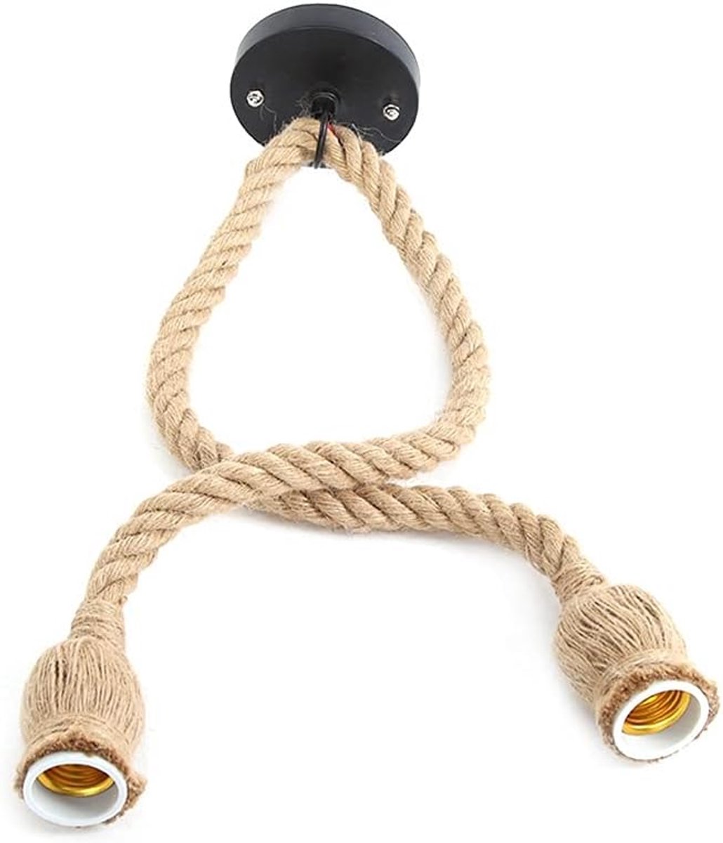 SnelShoppen - E27 Lampvoet Jute Touw Hanglamp voor Vintage Decor, Elektrische Draad DIY Lamp Houder Set voor Binnenverlichting (1m 2 Lampfittingen)