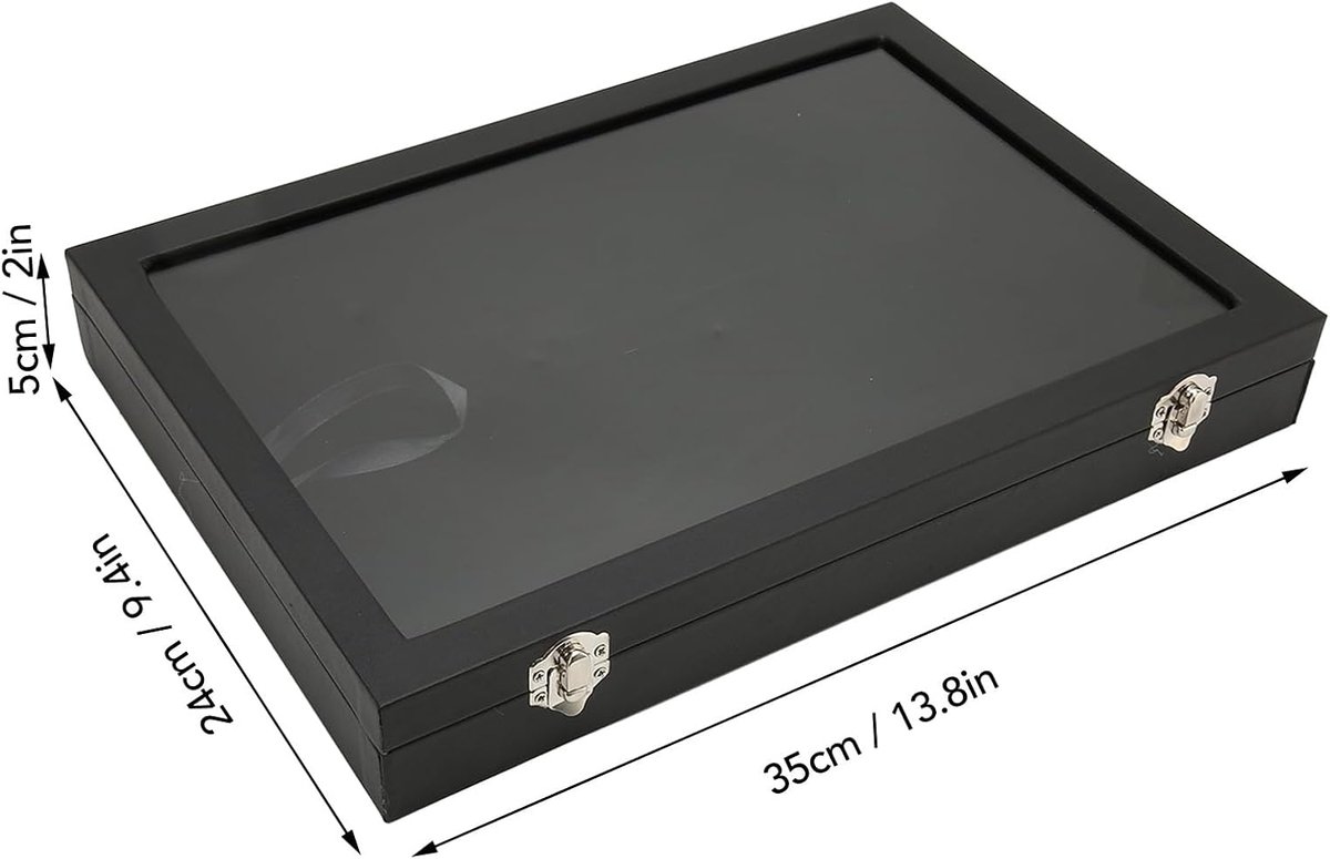 SnelShoppen - Pin Display Case - Medaille Display Doos voor Militairen, Badges & Sieraden, Zwart Transparant, Stofdicht, PU Leer, 35x24x5cm
