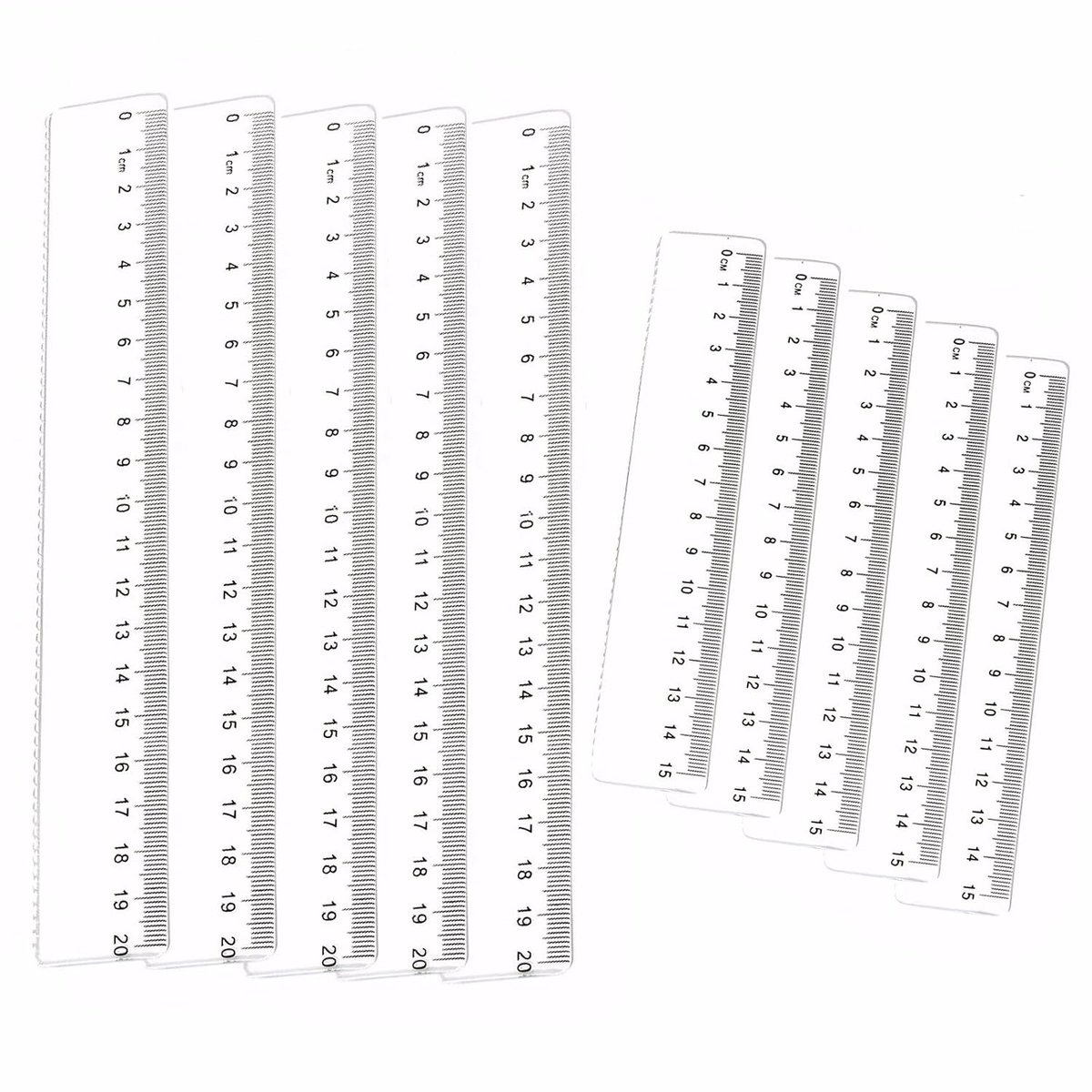 SnelShoppen - 10 Stuks Linialen Set (15, 20cm) - Transparante Linialen voor Basisschool, Kantoor en Huishouden - Flexibel Plastic, Schokbestendig en D