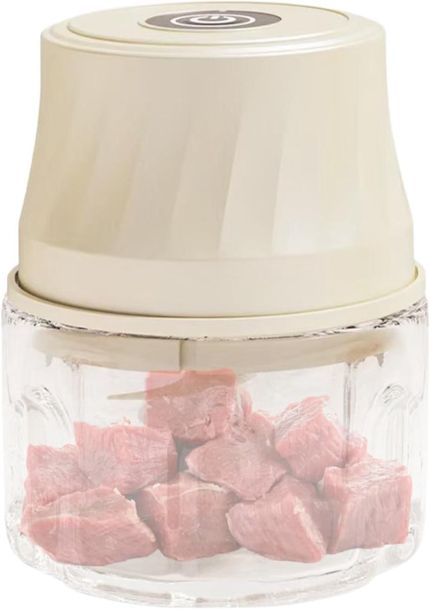 Elektrische Knoflook Hakker - Groente Molen Mini - Maaltijden Bereiden - Draadloos Oplaadbaar - 350 ml - Crèmekleurig