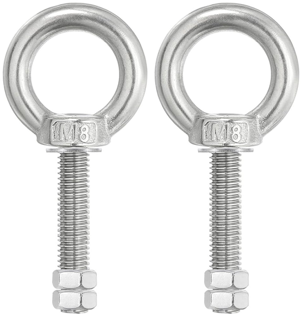 SnelShoppen - Set van 2 Oogschroeven M8 x 50 mm van 304 RVS, Inclusief Moeren en Schijven voor Ophangen, Ideaal voor Tuin en Klussen
