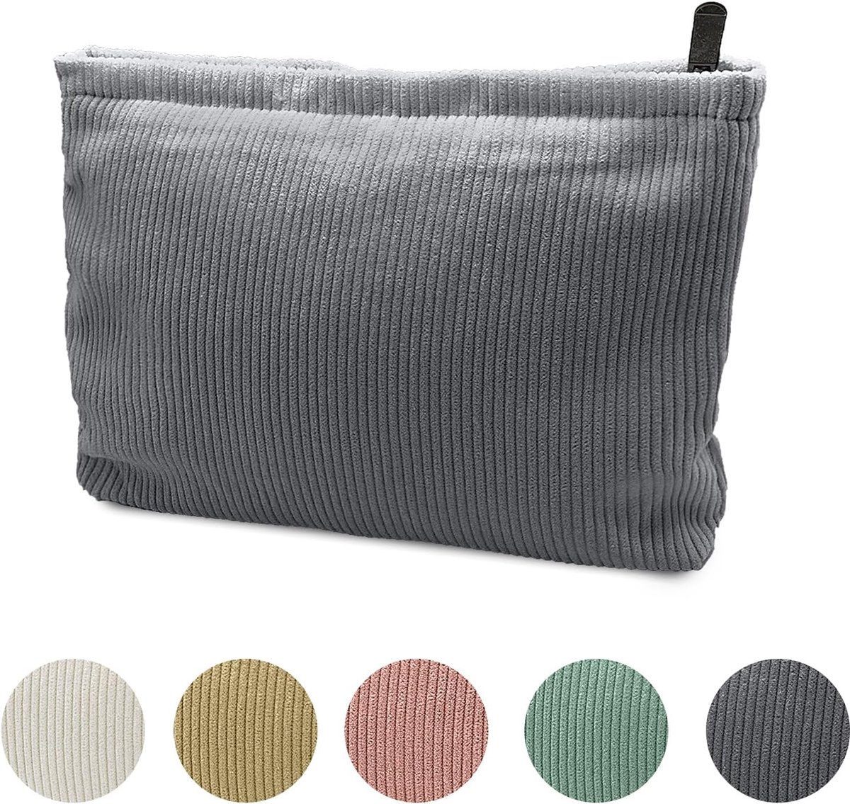 Tas, kleine make-uptas, corduroy cosmeticatas, reis-toilettas met ritssluiting, multifunctionele make-uptas, kleine make-uptas voor dames, grijs, Klassiek