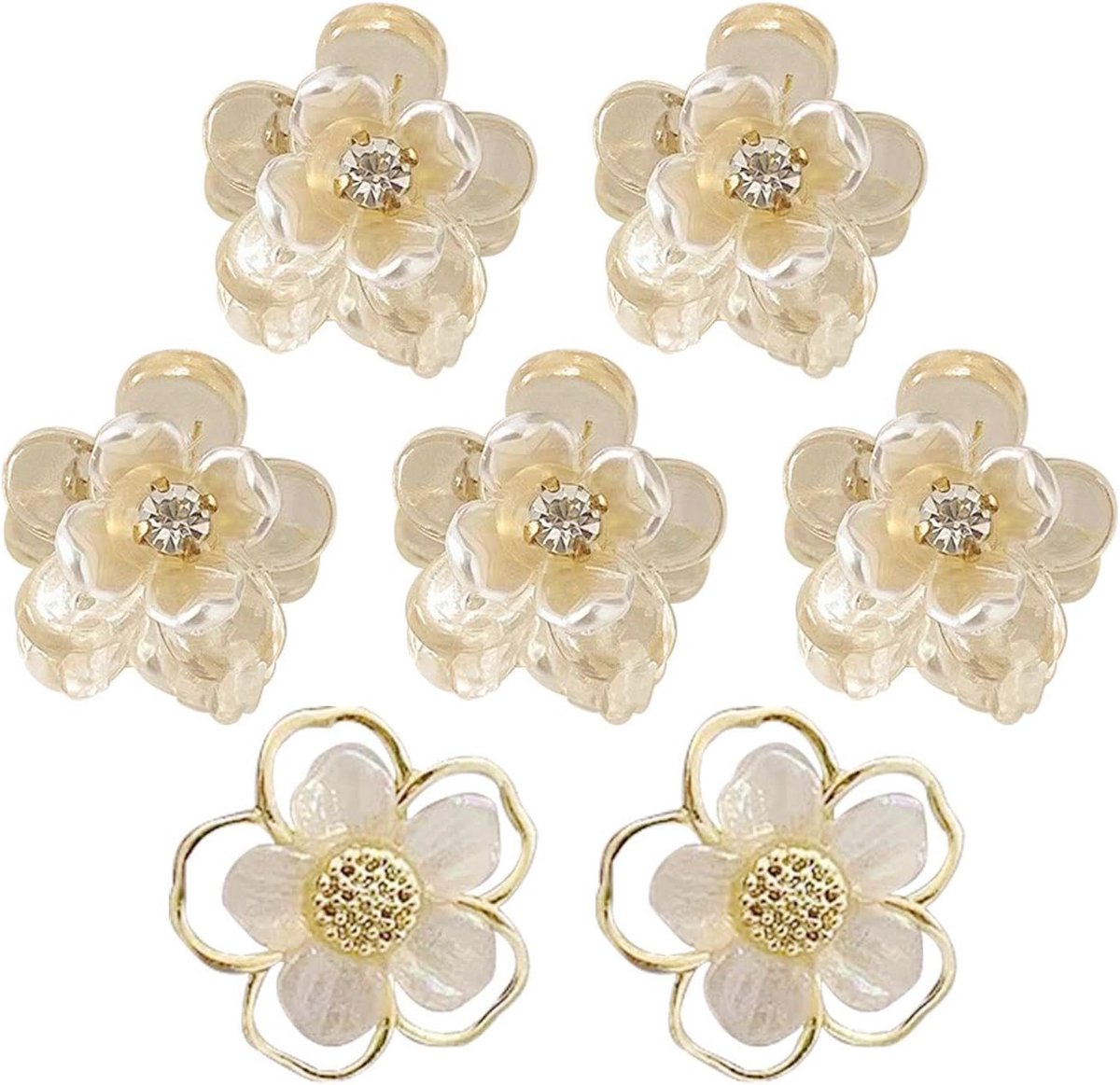 SnelShoppen - Pack van 5 camelie haarspelden met 1 paar camelie oorbellen, kleine voorhoofdhairspelden voor pony's, zijclips, schattige haarspelden vo