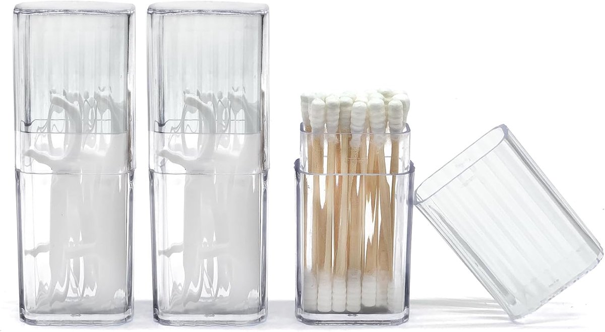 SnelShoppen - 3 Stuks Draagbare Katoenen Wattenstaafjes Houder, Transparante Plastic Dispenser Box met Stofdichte Deksel, Ruimtebesparend en Handig vo
