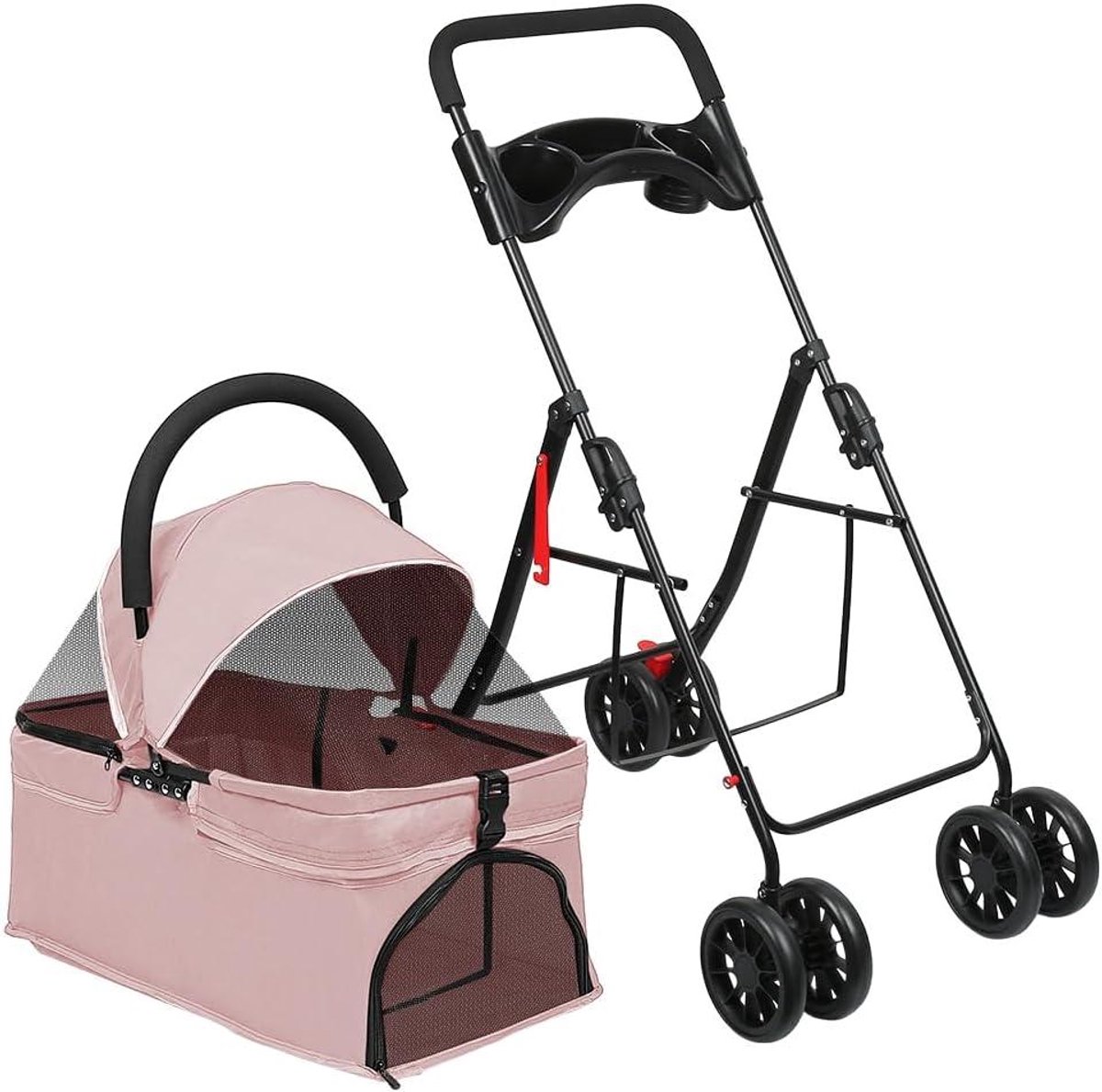Hondenbuggy Opvouwbaar - Dierenwagen Reizen - Comfortabel Vervoer - Waterdichte Oxford Stof - 97 x 49 x 69 cm - Roze