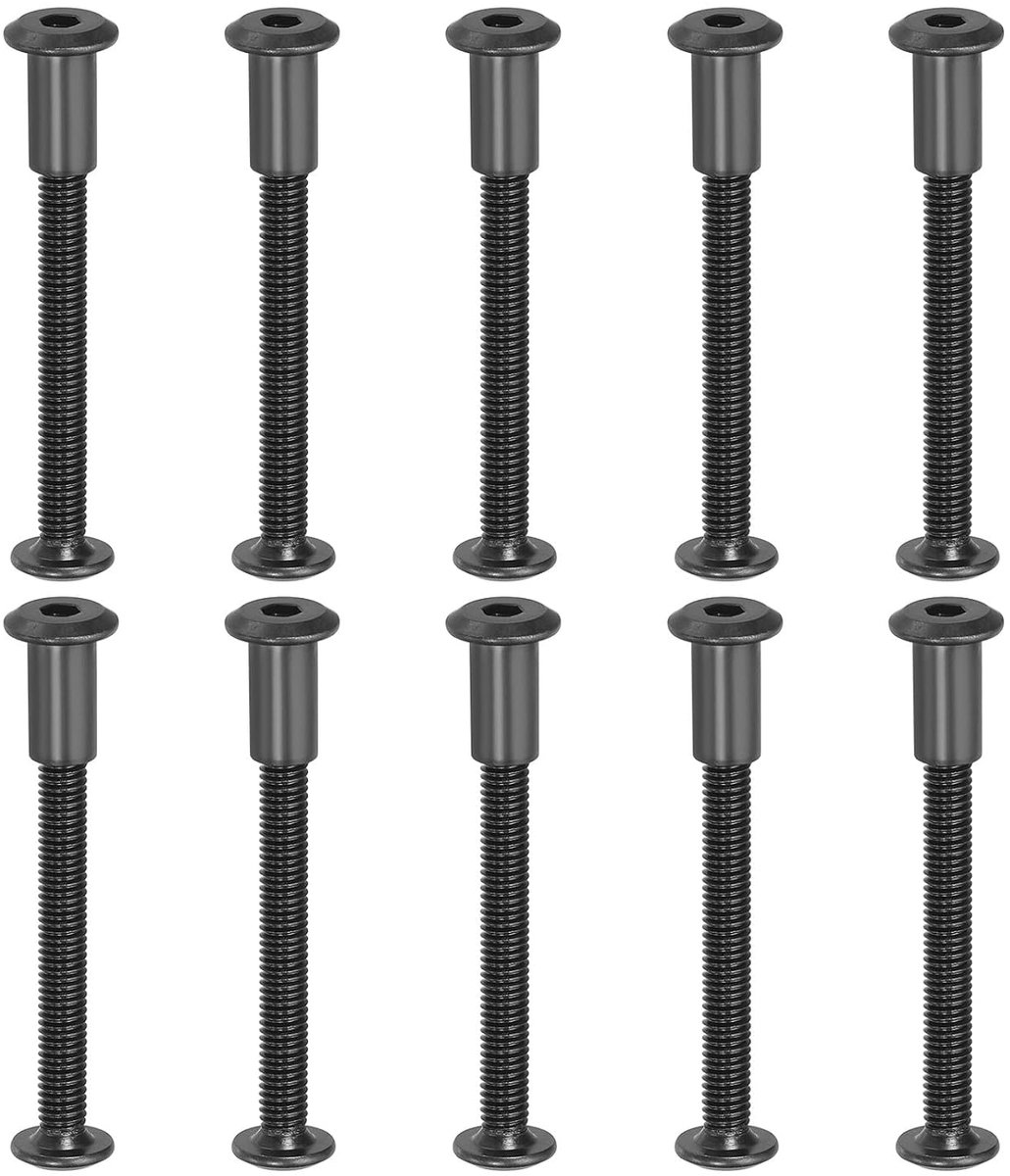 SnelShoppen - M6 x 55mm Zeskant Boutsysteem met Moeren - 10 Sets Verbinding Schroeven voor Meubel Reparatie, Foto Album, Leren Strap, Zwart, Duurzaam