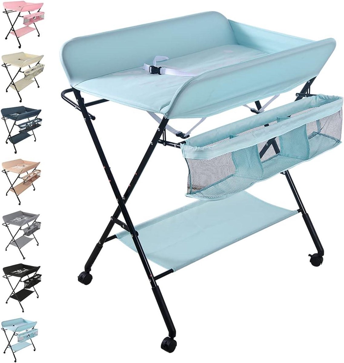 Baby Verschoontafel - Luiertafel Opvouwbaar - Babyverzorging Thuis - Hoogte Verstelbaar - 74 x 63 cm - Hemelsblauw