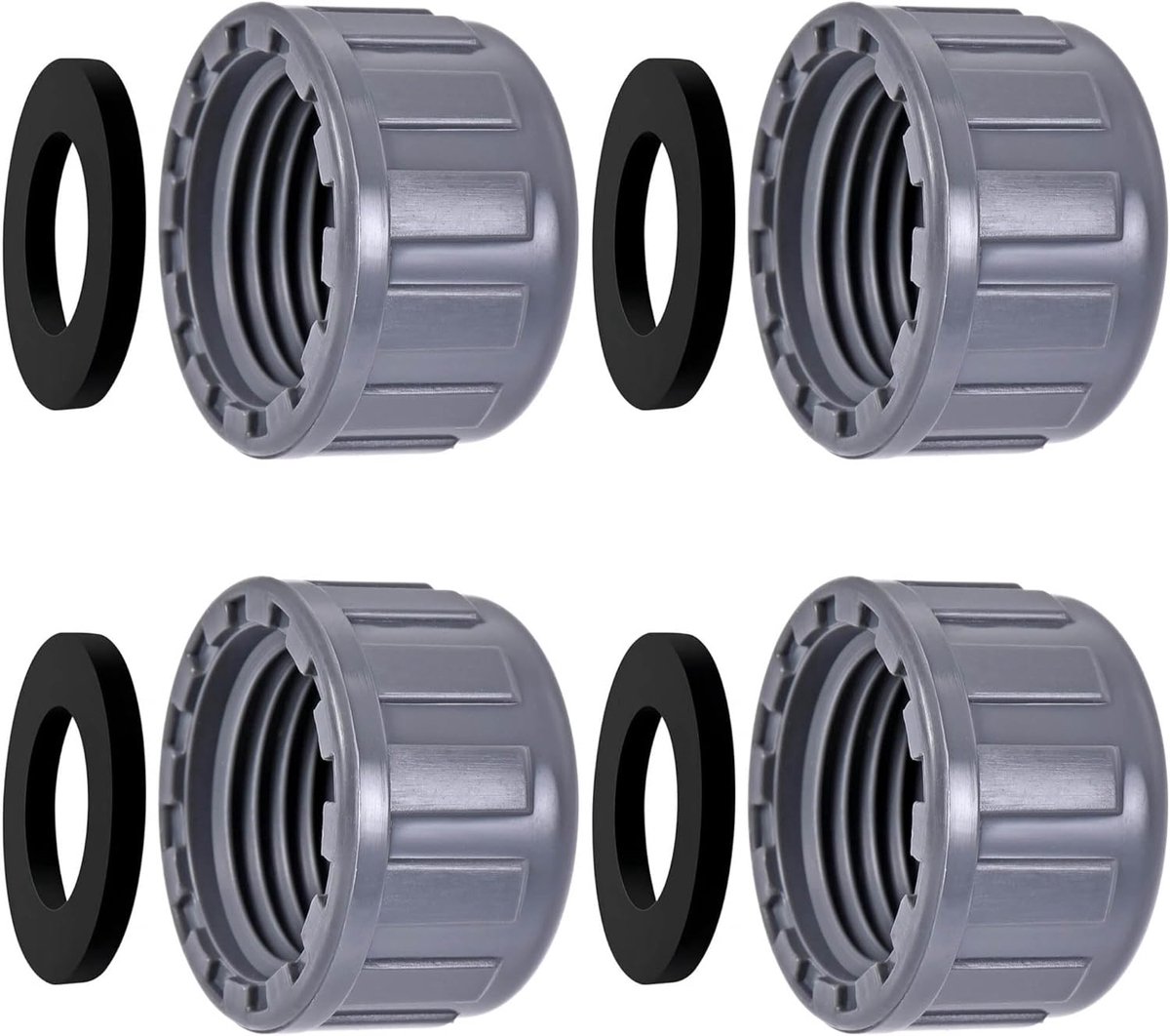 4 Piece PVC Thread Cap, 40 mm, Round Female Thread, Hose Connector Cover, with Seal, Drain Pipe Rubber Seal Garden - ShopVlot