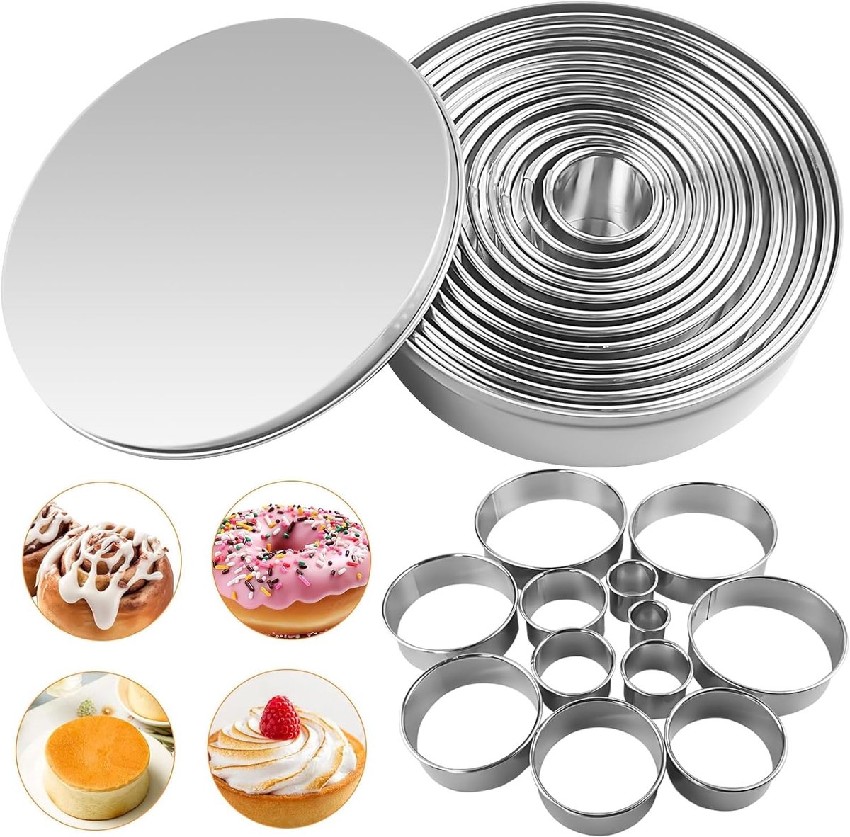 Ronde Koekjesuitsteekset 12 Sizes - RVS Koekjesvormen - Inclusief Spatels - Perfect voor Bakken - ShopVlot