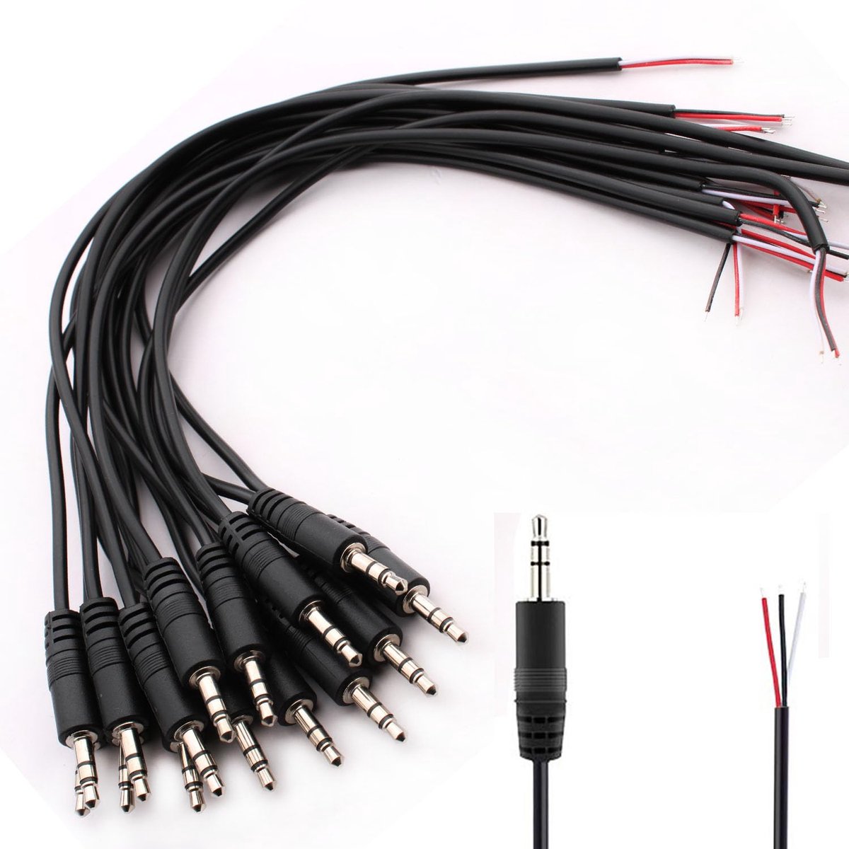 SnelShoppen - 15 Stuks 3.5mm Male naar Draadloze Open Eind TRS 3-Pin Audio Plug voor Solderen, Reparatie van Audio Kabels, 30cm, Geschikt voor Hoofdte