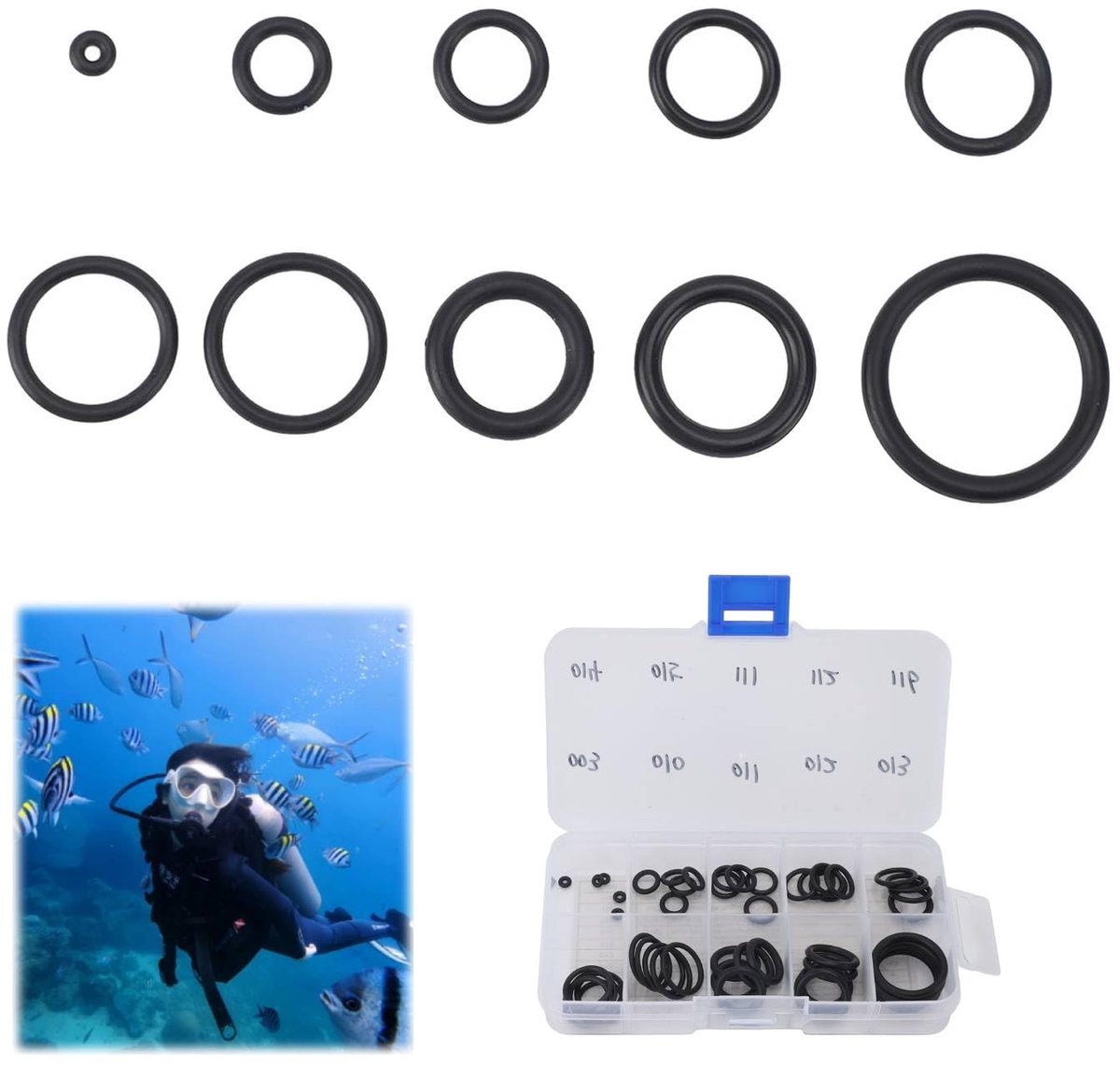 SnelShoppen - Scuba O-Ring Set - Duurzame Kunststof O-Ringen voor Duikslangen en Regulators - 10 Verschillende Maten - Vervangingsafdichtingen voor Du
