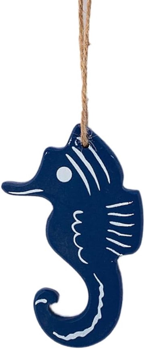 SnelShoppen - 1 Stuk Mediterrane Stijl Hanger, Maritieme Wanddecoratie Nautische Decoratie, Houten Zeepaard Wandhanger Donkerblauw voor Woonkamer en R