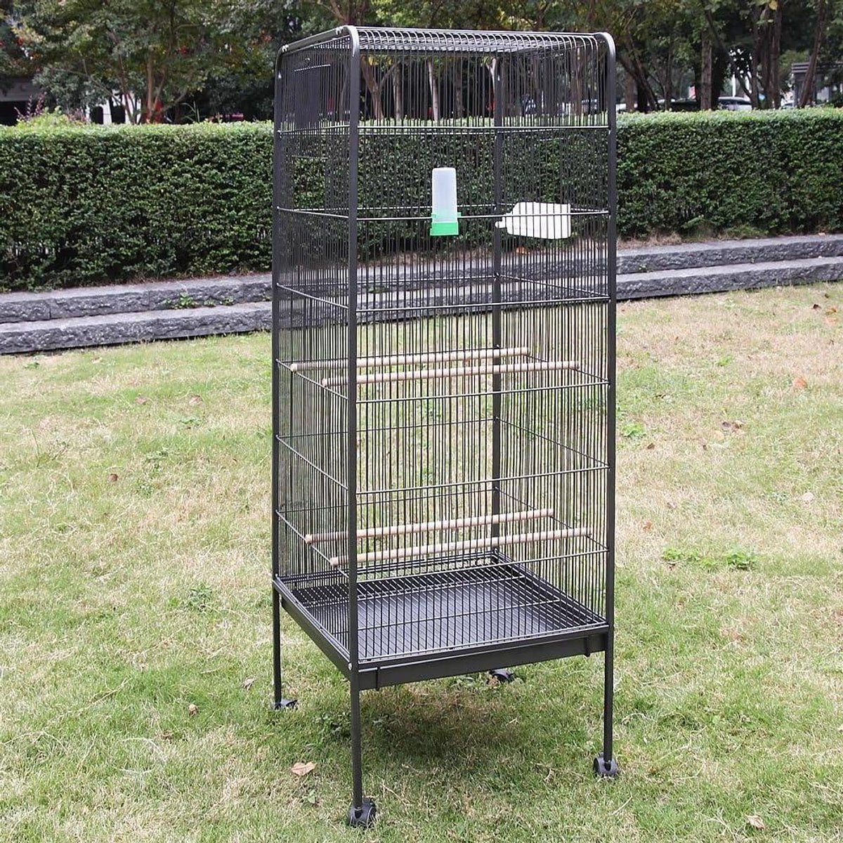 Vogelvolière Groot - Dierenkooi Wieltjes - Huisdieren Huisvesten - Uittrekbare Lade - 146 cm Hoog - Antraciet