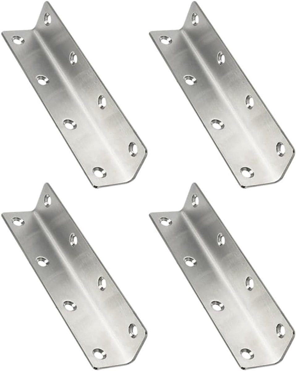 SnelShoppen - 4 Stuks Hoekbeugels RVS L-vormige Beugels Stevige Verbindingsbeugels Planksteunen voor Hout Bevestigen Meubels Tafels Raam Silver 27x140