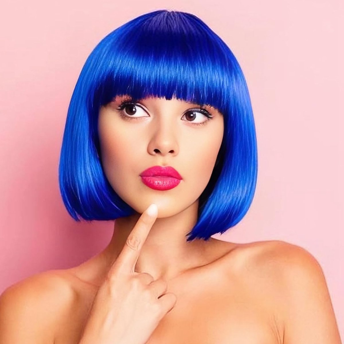 Dames Blauwe Bob Peruk voor Cosplay met Pony | 30,5 cm Synthetisch Recht Kort Haar voor Carnaval en Kostuumfeesten