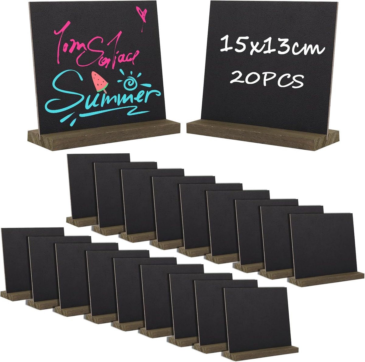SnelShoppen - 20 Stuks Kleine Krijtbordjes met Bruine Basis 15 x 13 cm voor Buffet, Prijsetiketten en Tafels - Ideaal voor Feest, Catering en Evenemen