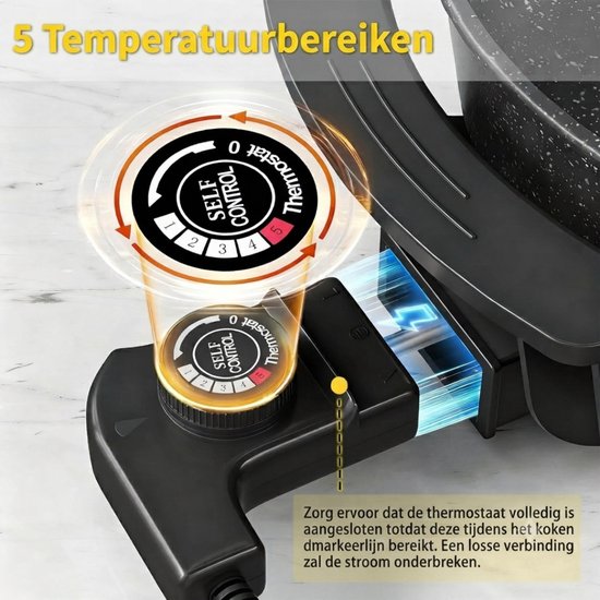 Hotpot - 1200W - Hotpot Pan - Hotpot Electrisch - Zwart - 10cm x 39cm x 31cm — afbeelding 4