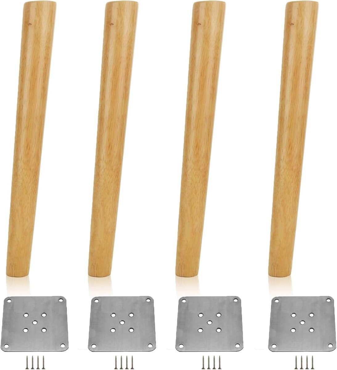 4 Pieces Wooden Table Legs, 40 cm, Wood Furniture Legs Angled Wooden Furniture Legs with Mounting Plates, Rubber Pads - ShopVlot
