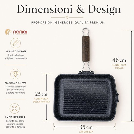 Grillpan Antiaanbak - Gegoten Aluminium Pan - Lekker Grillen Thuis - Inklapbare Handgreep - 35 x 25 cm - Zwart — afbeelding 2