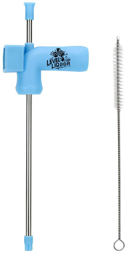 LevelUpLiquor Bier snorkel Met Timer - Blauw - Met borstel - Biersnorkel met timer - Ook voor grote flessen - Bier Dispenser - Bier cadeau - Dranktrechter - Drankspel - Feest - Bier Accessoires - Bier atter - Cadeau - Timer - Feestpakketten