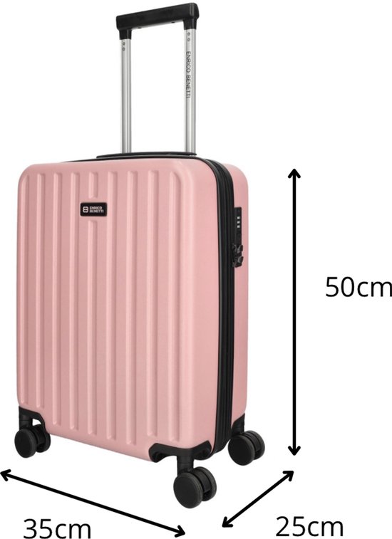 Roze Enrico Benetti koffer van 50 cm met verticale ribbels en zwart handvat. Afmetingen: 50x35x25 cm.