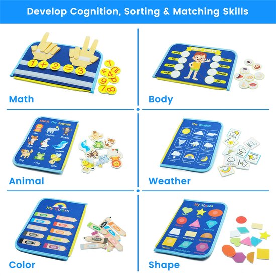 Busy Board - Montessori Speelgoed - Peuter Speelgoed - Activiteitenboek - Sensorisch Speelgoed - Reisspeelgoed - Educatief Speelgoed - Voor in de Auto - Cadeaus voor jongens en meisjes van 1 tot 4 jaar - Hemelsblauw — afbeelding 4