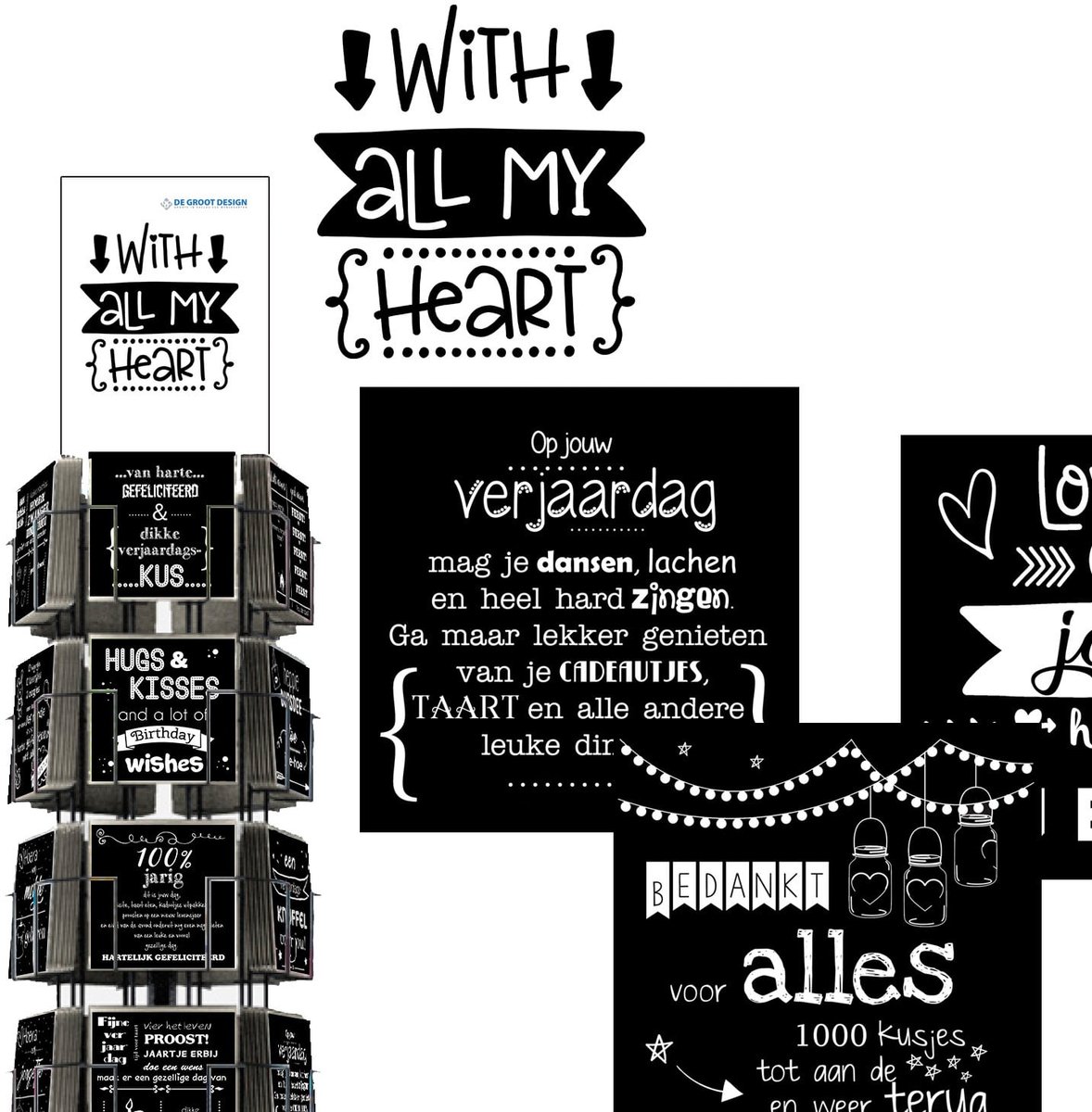 With all my heart 15x15 cm complete serie inclusief display in bruikleen, topkaart en backcards