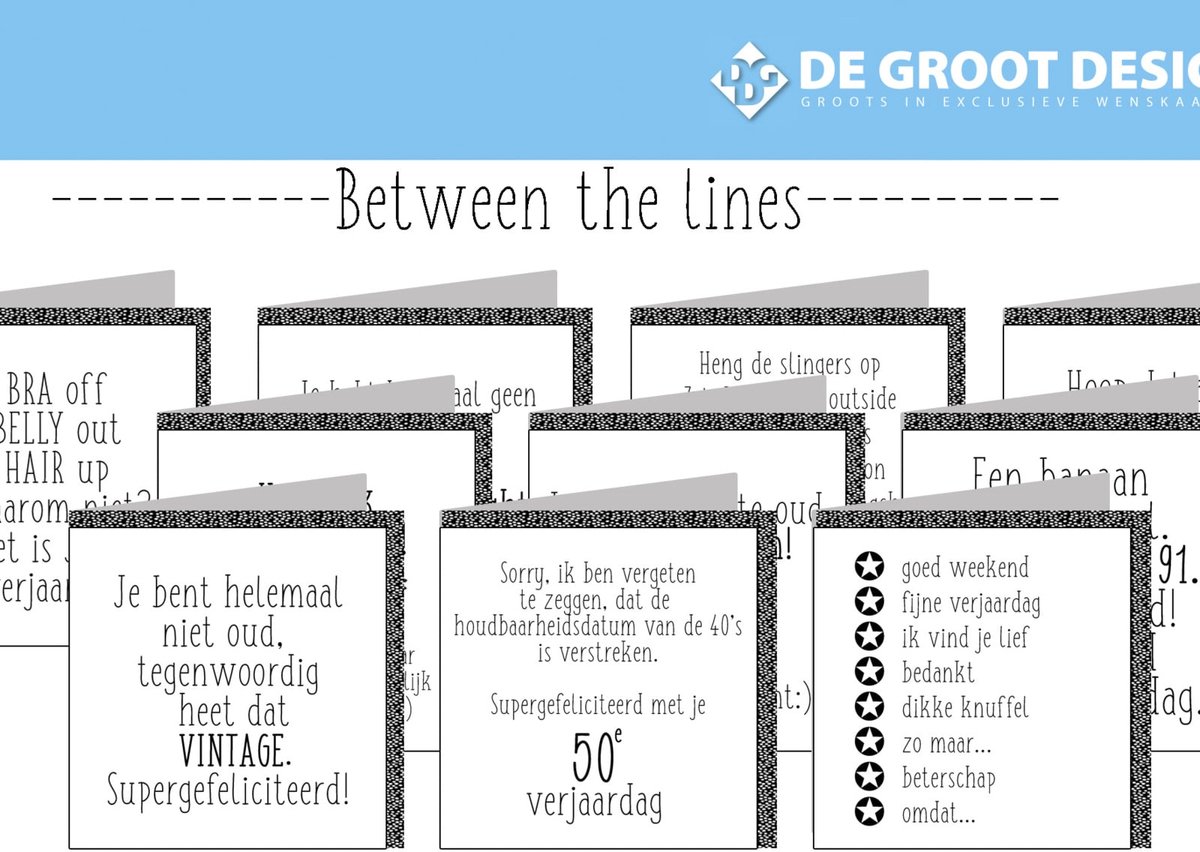 Between The Lines 15x15cm - complete serie 40x6 stuks, inclusief display in bruikleen, topkaart en backcards
