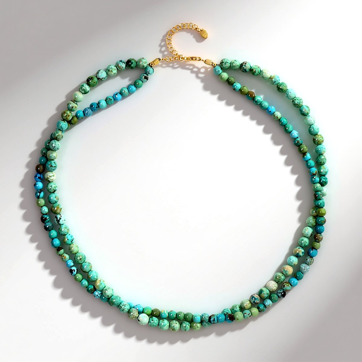 Cavill - 925 Sterling Zilver Verguld Ketting - Elegante Ronde Peruaanse & Amerikaanse Turkoois Kralen - Verstelbaar Sieraad