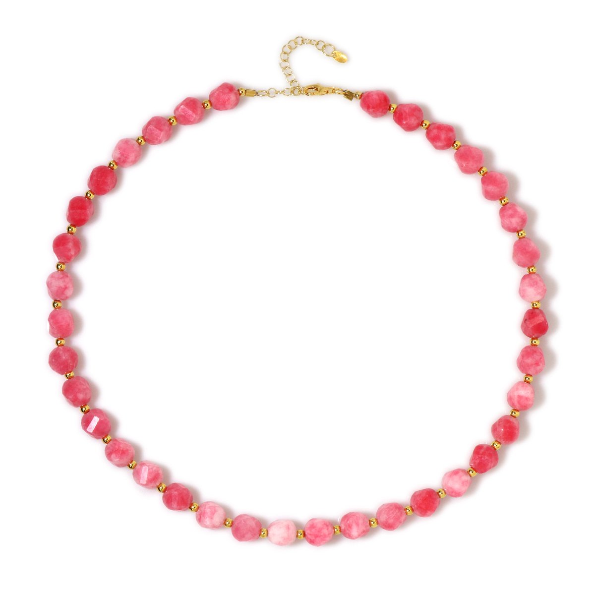 Cavill - Zilveren Halsketting 925 Sterling - Verguld - Roze Kwarts 18,23 ct - Facet Kralen - Verstelbare Elegante Damesketting 45-50 cm
