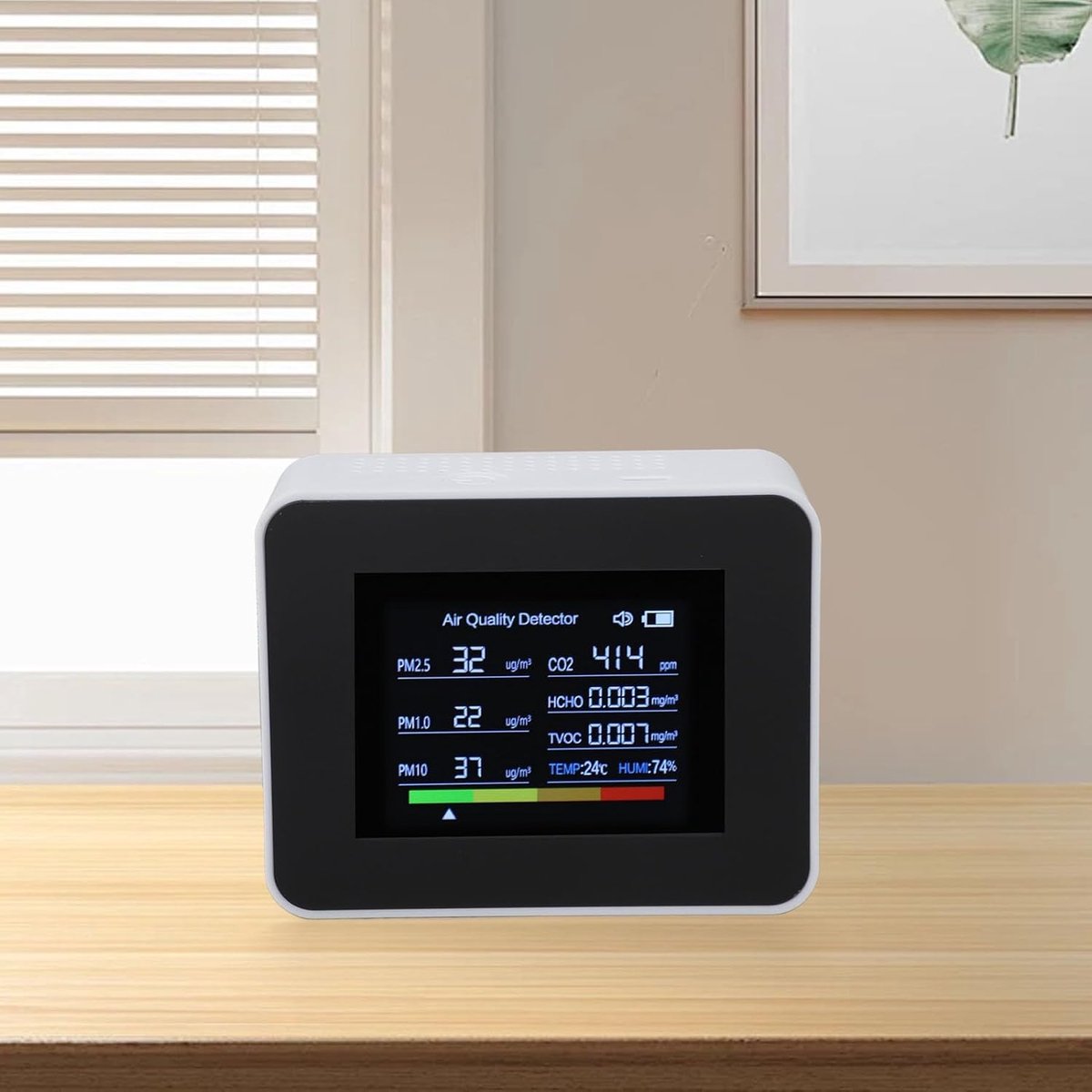 Luchtkwaliteitsmeter - CO2-detector Binnenlucht - Gezond Leven - NDIR-sensor Technologie - 2000 mAh Batterij - Wit