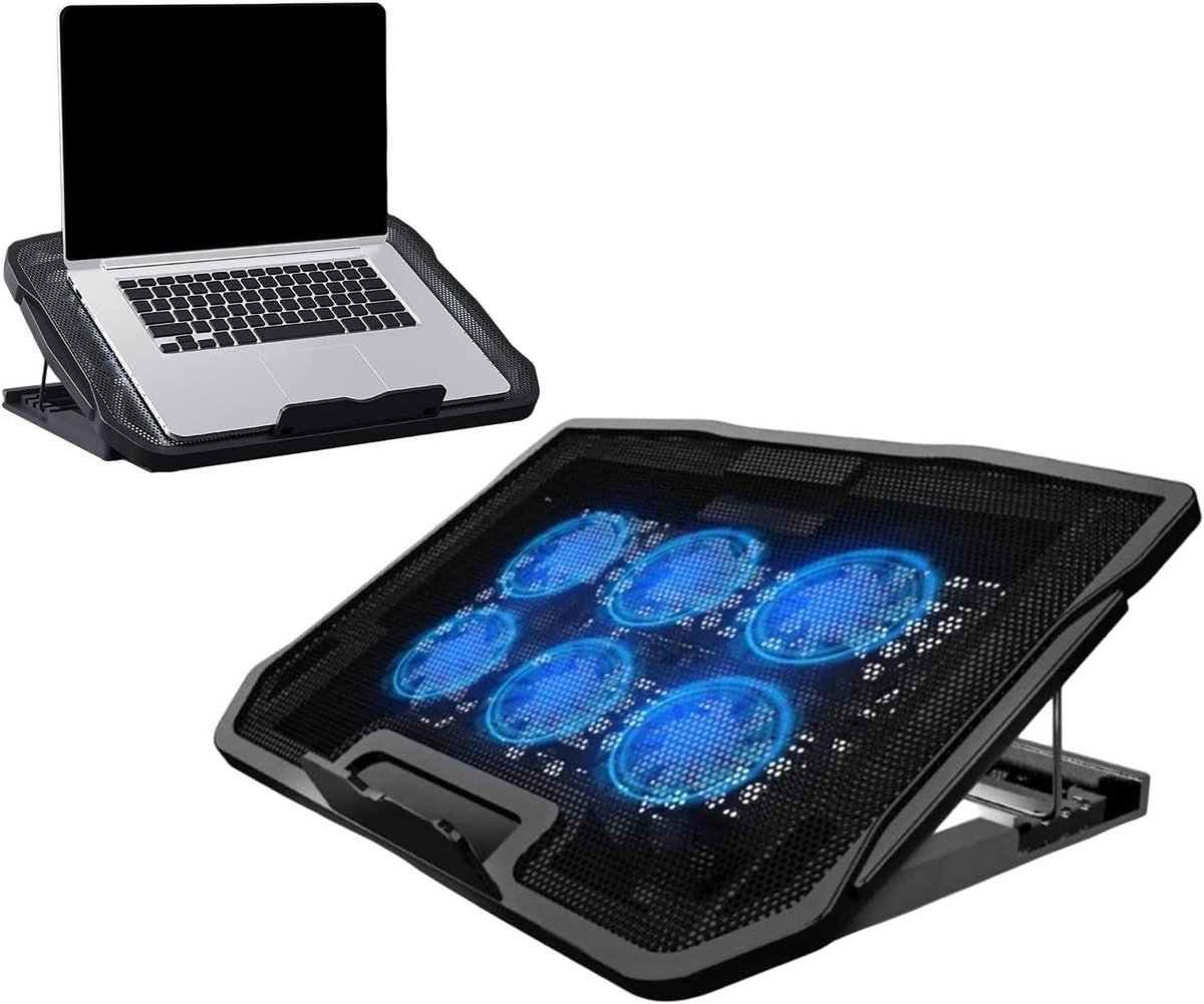 Laptop Koeler - Koelmat Laptop - Oververhitting Voorkomen - Zes Krachtige Ventilatoren - Universele Maat - Zwart