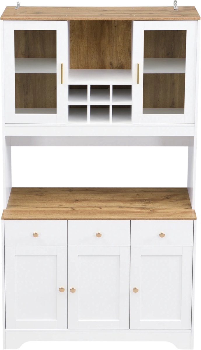Keukenkast Dressoir – Hoge Kast met Lades & Opbergruimte - Witte Houtnerf 94,5 x 175,5cm
