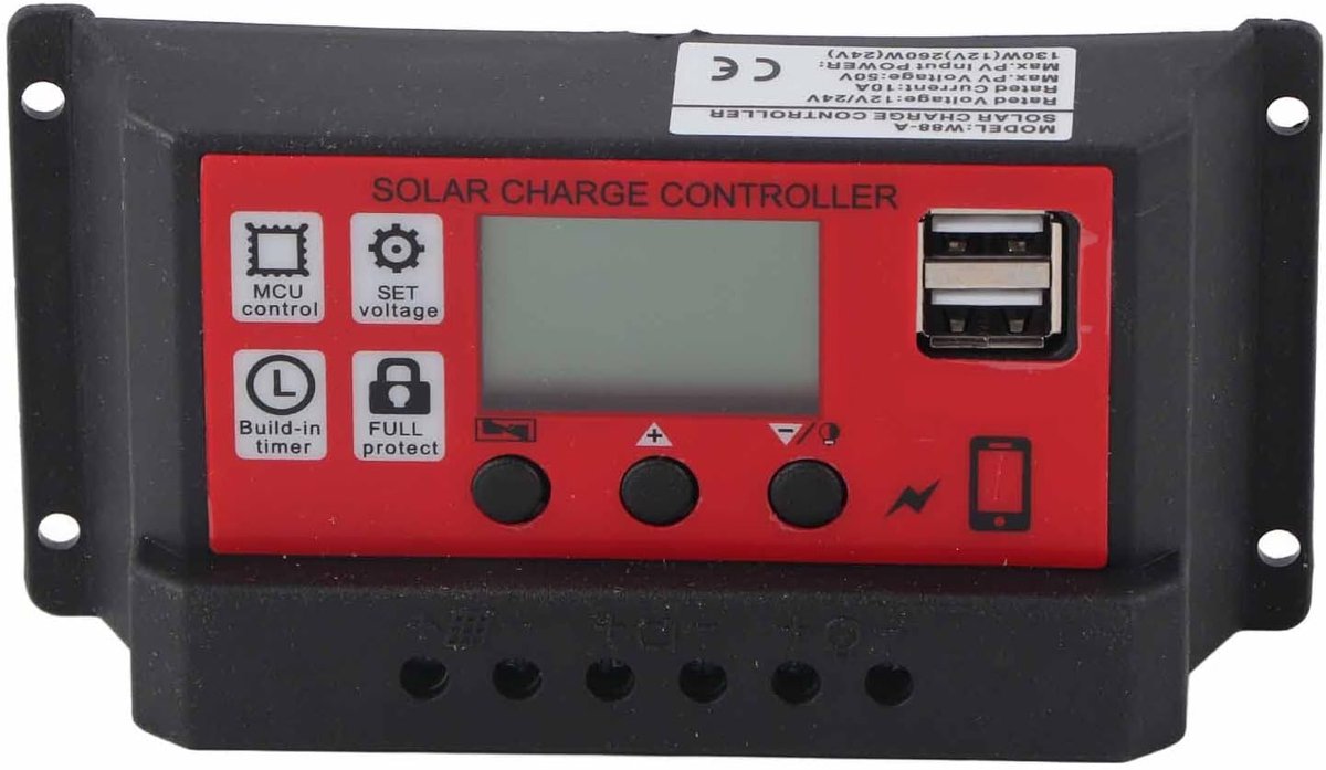 SnelShoppen - Solar Controller 10A, Intelligente PWM Regelaar voor Zonnepaneel, 12V-24V, Efficiënte Beveiliging en Automatische Beheer