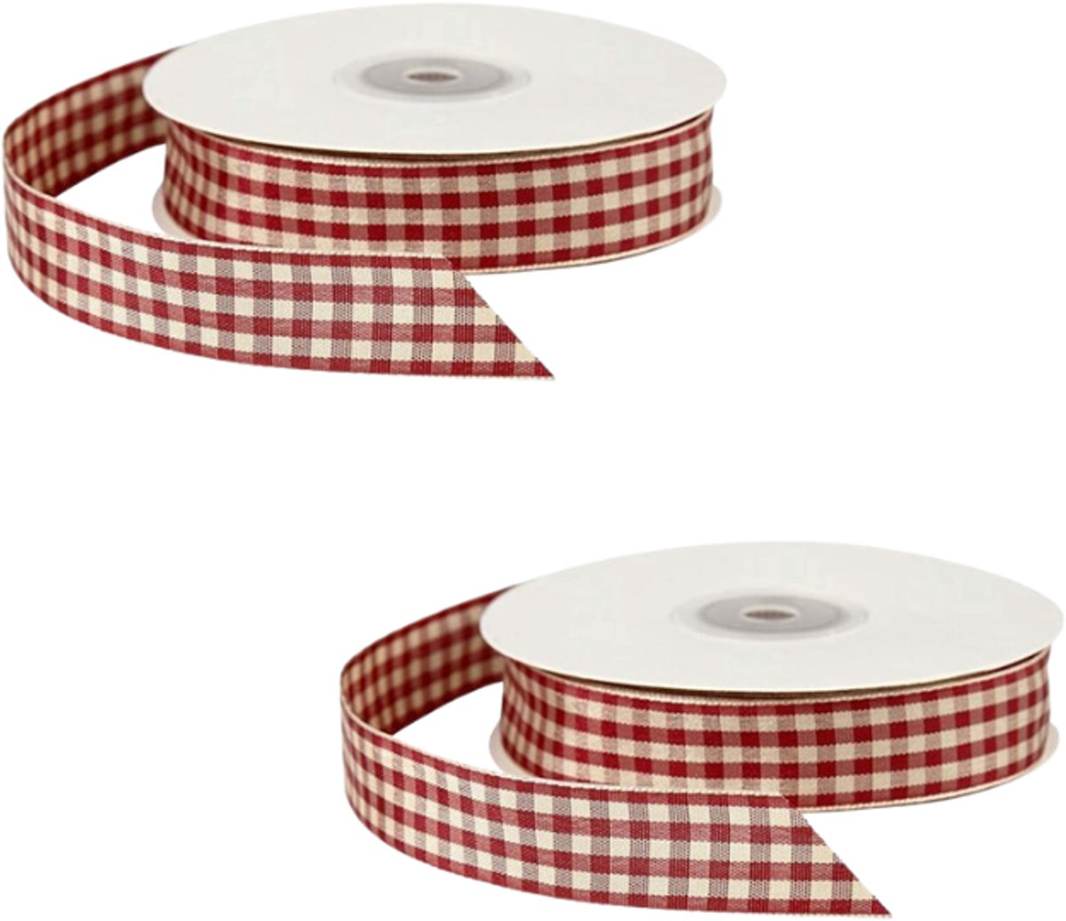 Geruit lint antiek rood wit | Decoratief ruitlint voor cadeauverpakking en bloemwerk | 20 mm x 25 m | 2x1 rol