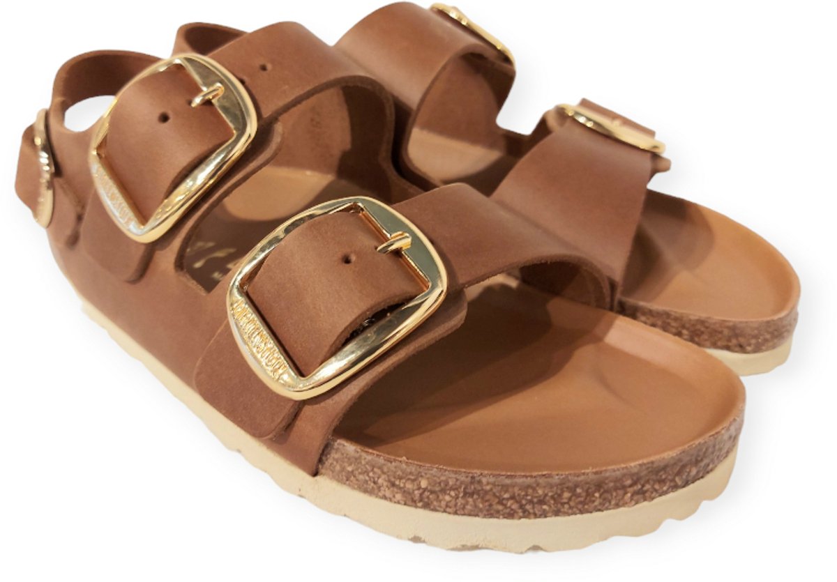 Birkenstock Sandaal Milano Big Buckle 1024067 Cognac Leer Smal Bruin