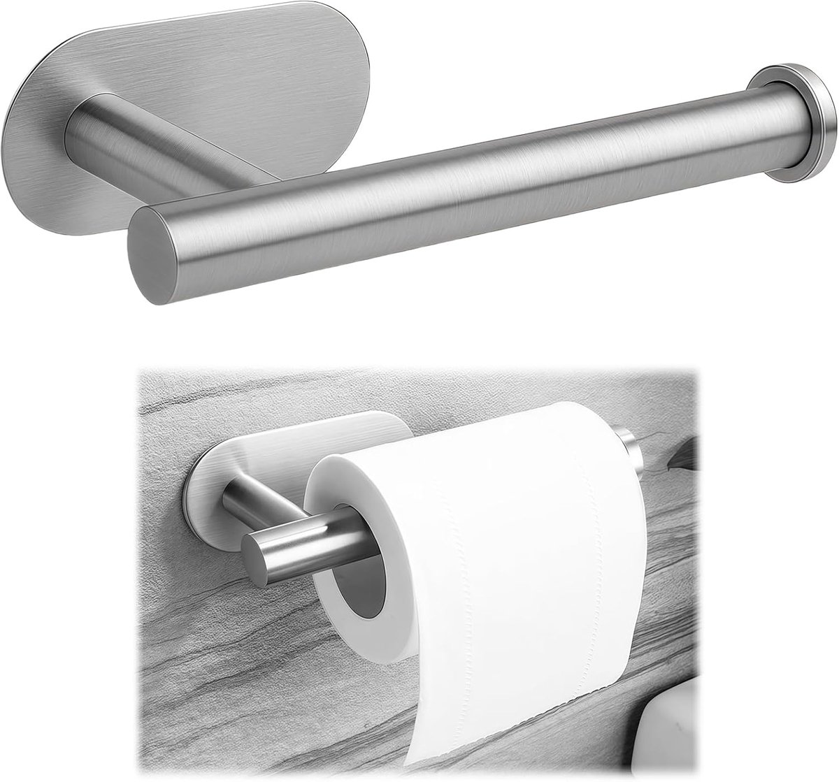 Toiletrolhouder - Tissuehouder - RVS - Geen Boren Nodig - Toiletpapier Houder Modern - Zilver