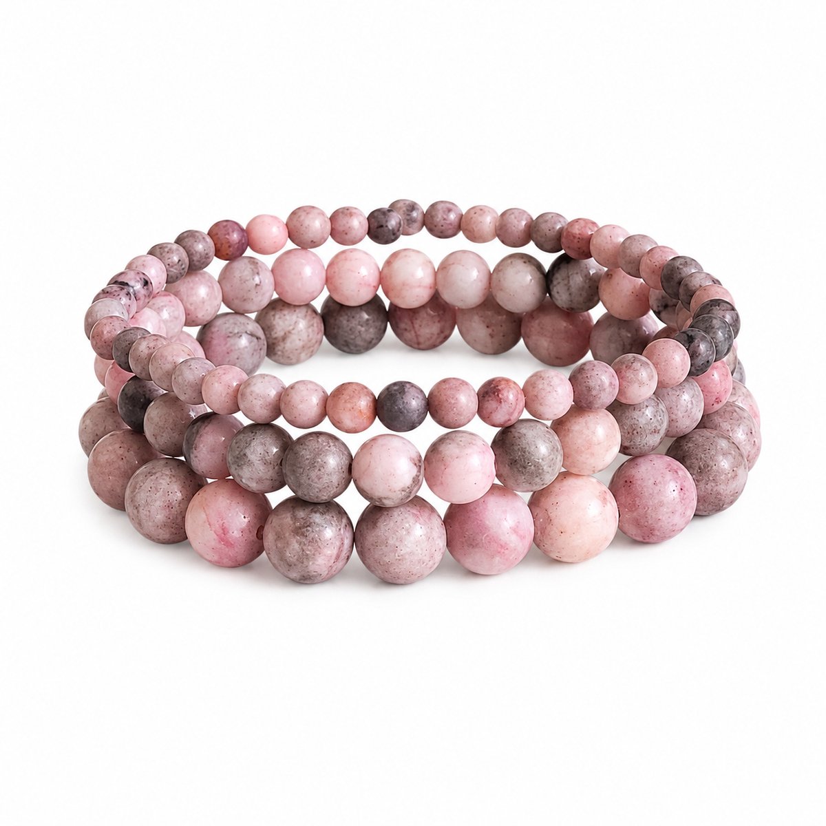 Luxamore® Kralenarmband Dames – Armbandenset Boho Sieraden – 3-Delig Roze en Grijs – Natuursteen Kralen Armbandjes Dames – Cadeau voor Vrouwen