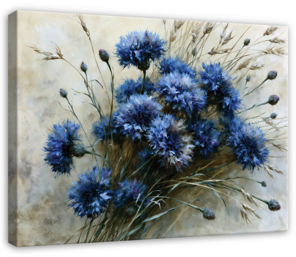 WALLARENA Canvas schilderij 60x40 cm - blauwe korenbloemen abstract