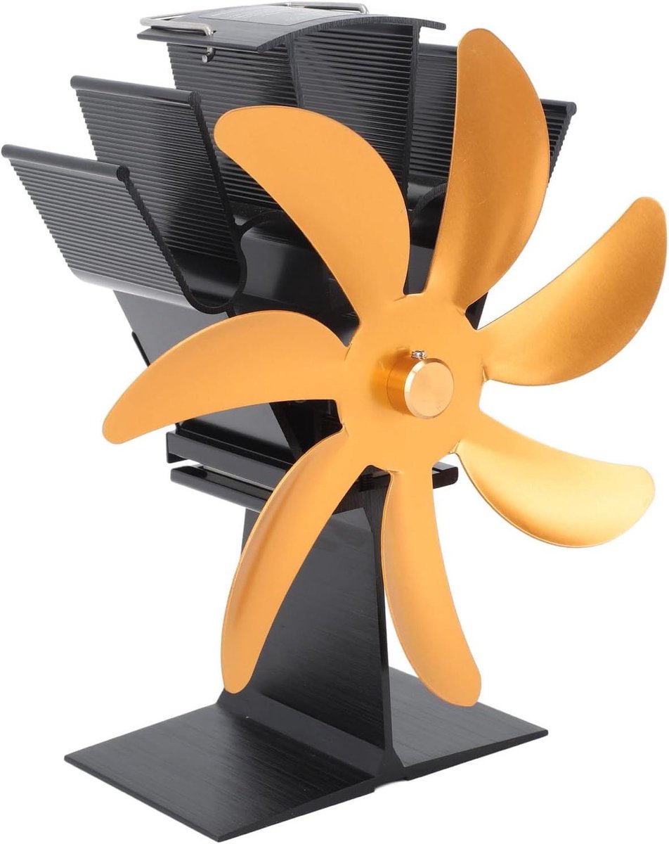 Kachelventilator - Haardventilator Warmte-aangedreven - Warmte Verdelen - 7 Bladen - 22D x 19B x 14H cm - Goud