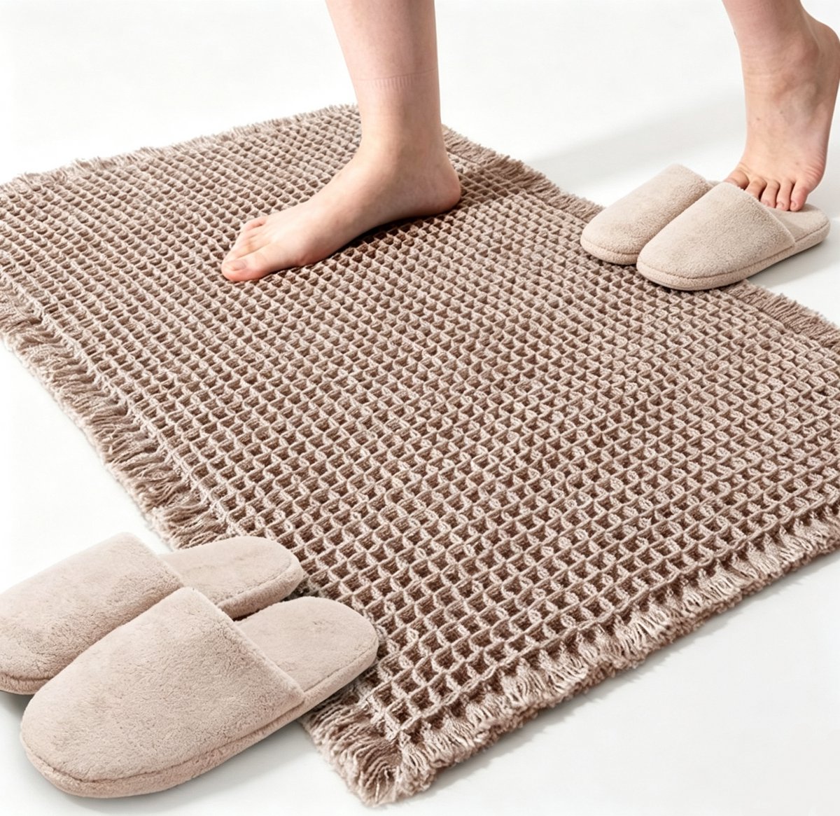 1 stuk - Waffel badmat - Ultra waterzuigende anti-skiing badkamer tapijt - 43x 61 cm - machine wasbare ultra zachte vloer mat - khaki