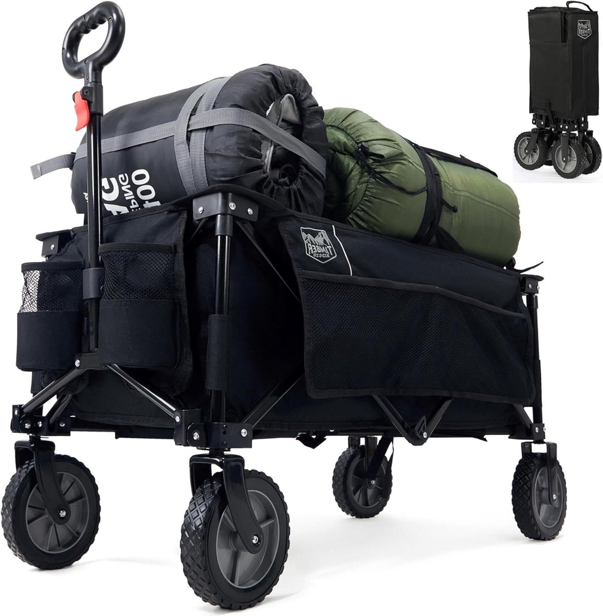 Bolderkar XXL - Strandwagen Tuinwagen - Outdoor Transport - Opvouwbaar Ruimtebesparend - 100 kg Belastbaar - Zwart