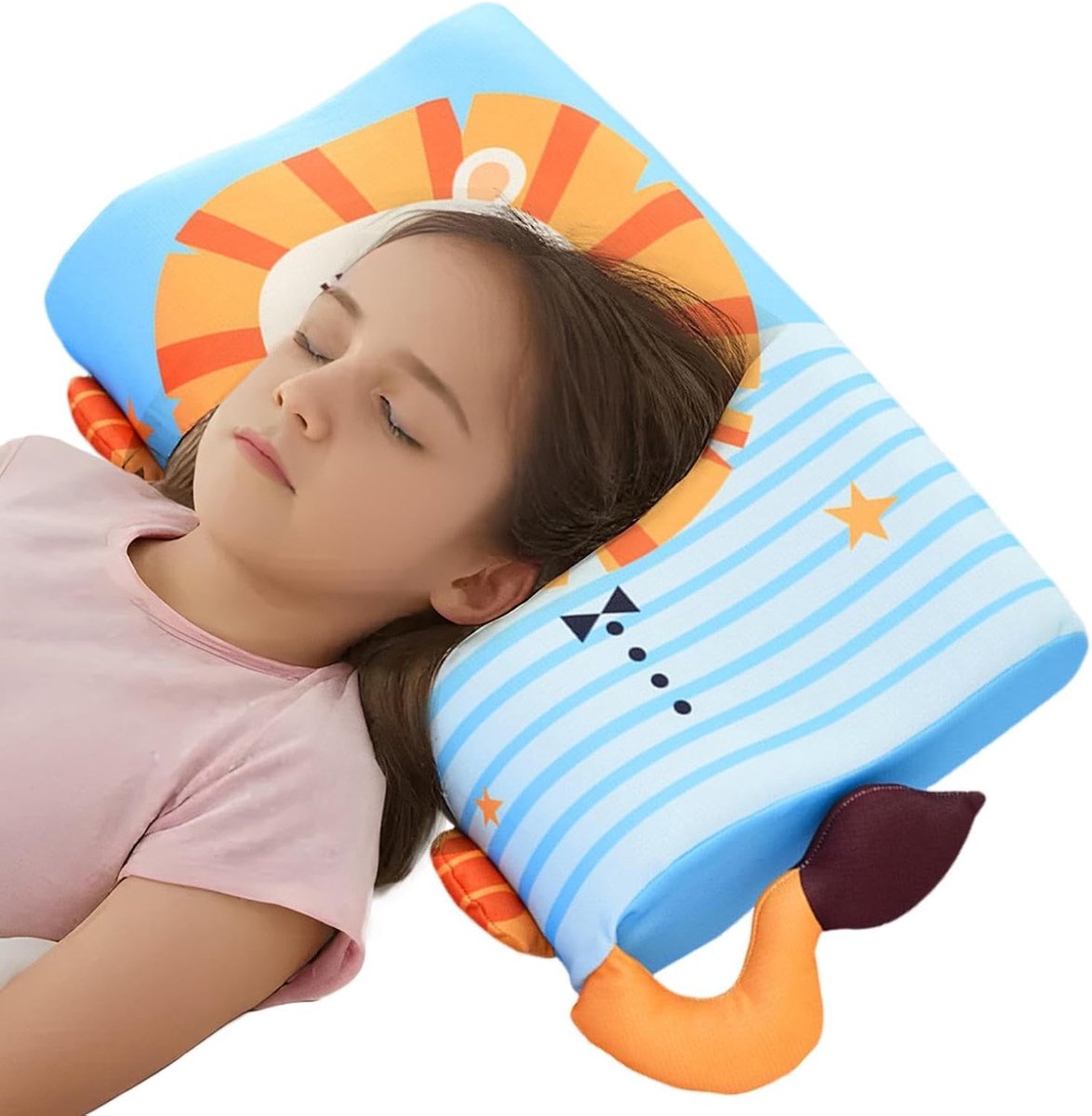 KZQ Verkoelend Slaapkussen Voor Kinderen Met Leeuwontwerp – Ergonomische Neksteun Van Schuim, 45x27x6 Cm